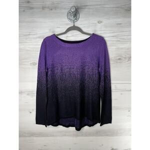 NY Collection Sweater Womens Petite Medium Purple Black Ombre Metallic Knit Top‎